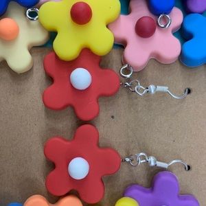 Red flower dangle earrings